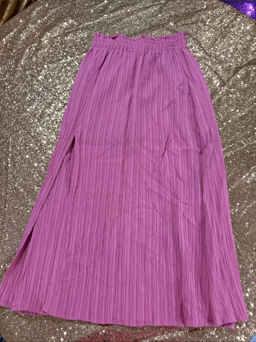 SHEIN Pink Textured Maxi Skirt with Elastic Waist